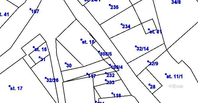 Parcela st. 108/5 v KÚ Lhota nad Moravou, Katastrální mapa