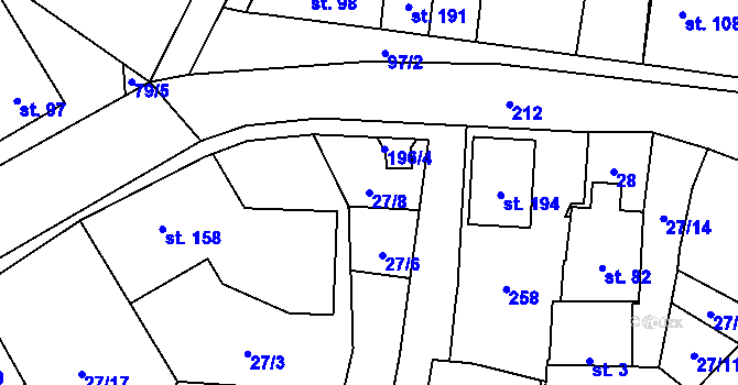 Parcela st. 27/8 v KÚ Mezice, Katastrální mapa