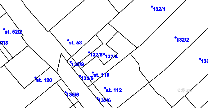 Parcela st. 132/4 v KÚ Mezice, Katastrální mapa