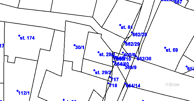 Parcela st. 29/1 v KÚ Střeň, Katastrální mapa