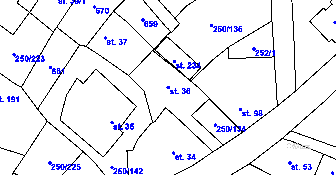 Parcela st. 36 v KÚ Střeň, Katastrální mapa