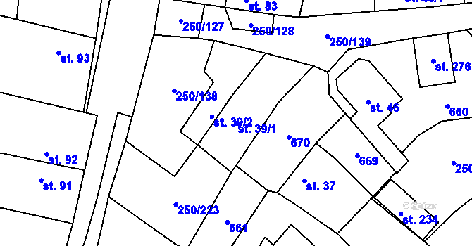 Parcela st. 39/1 v KÚ Střeň, Katastrální mapa