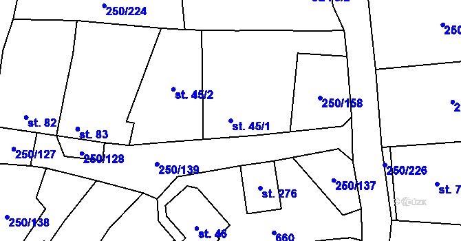 Parcela st. 45/1 v KÚ Střeň, Katastrální mapa