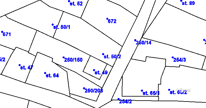 Parcela st. 50/2 v KÚ Střeň, Katastrální mapa