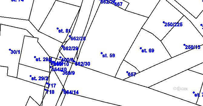 Parcela st. 59 v KÚ Střeň, Katastrální mapa