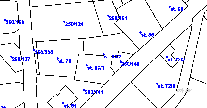 Parcela st. 63/2 v KÚ Střeň, Katastrální mapa