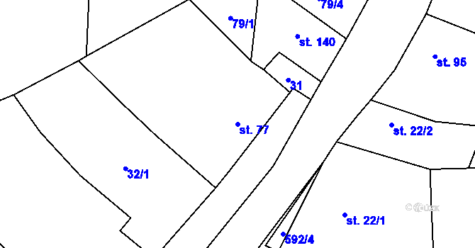 Parcela st. 77 v KÚ Střeň, Katastrální mapa