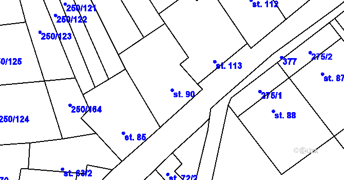 Parcela st. 90 v KÚ Střeň, Katastrální mapa
