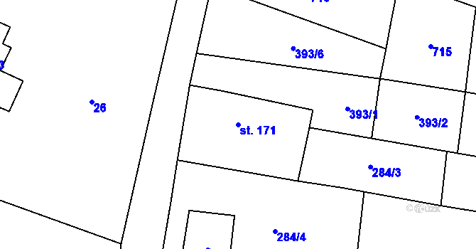 Parcela st. 171 v KÚ Střeň, Katastrální mapa