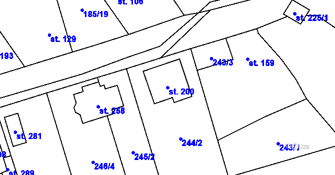 Parcela st. 200 v KÚ Střeň, Katastrální mapa