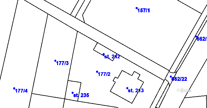 Parcela st. 212 v KÚ Střeň, Katastrální mapa