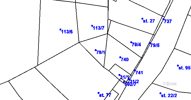 Parcela st. 79/1 v KÚ Střeň, Katastrální mapa