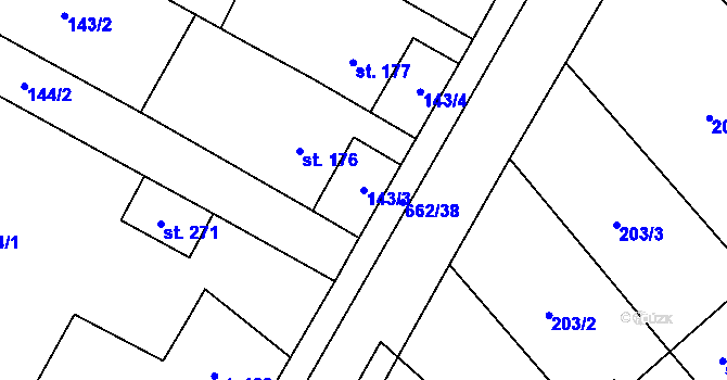 Parcela st. 143/3 v KÚ Střeň, Katastrální mapa