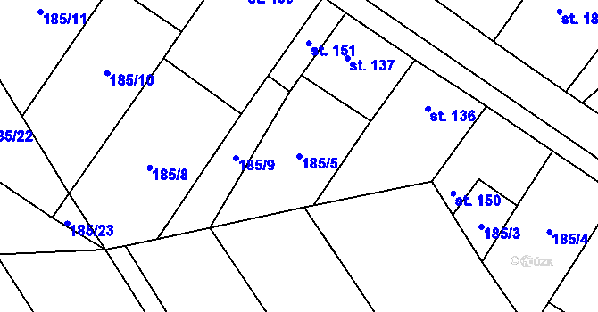 Parcela st. 185/5 v KÚ Střeň, Katastrální mapa