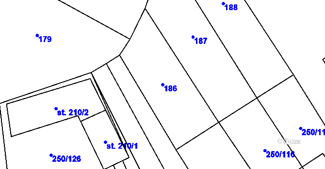 Parcela st. 186 v KÚ Střeň, Katastrální mapa