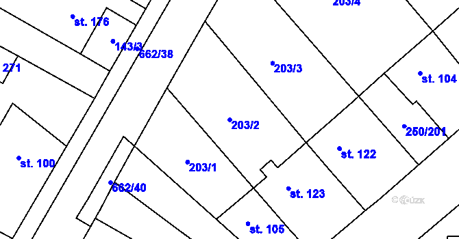 Parcela st. 203/2 v KÚ Střeň, Katastrální mapa