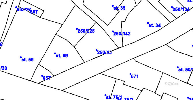 Parcela st. 250/13 v KÚ Střeň, Katastrální mapa