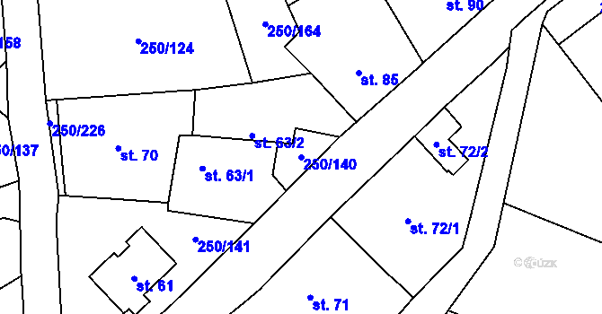 Parcela st. 250/140 v KÚ Střeň, Katastrální mapa