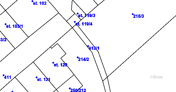 Parcela st. 412/1 v KÚ Střeň, Katastrální mapa