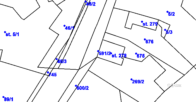 Parcela st. 591/2 v KÚ Střeň, Katastrální mapa