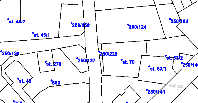 Parcela st. 250/226 v KÚ Střeň, Katastrální mapa