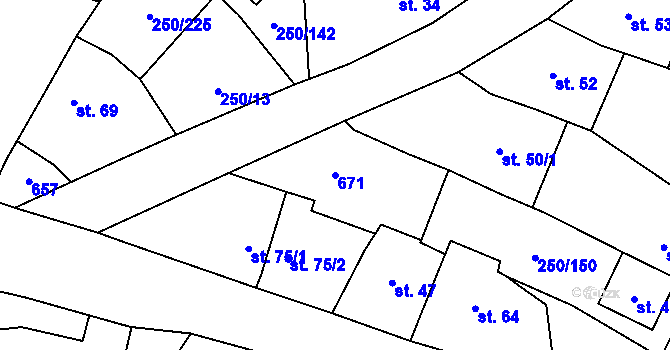 Parcela st. 671 v KÚ Střeň, Katastrální mapa