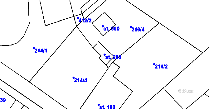 Parcela st. 280 v KÚ Střeň, Katastrální mapa