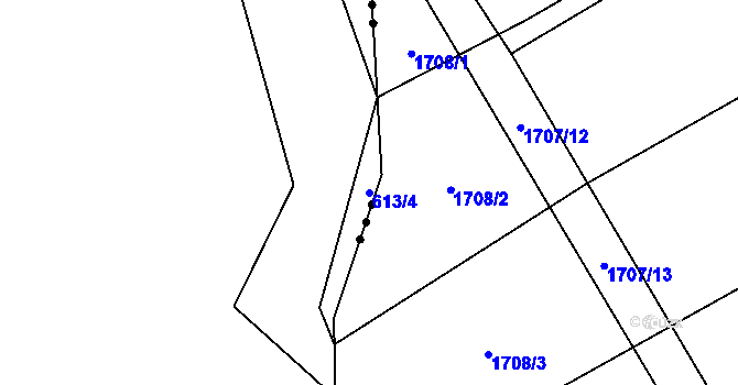 Parcela st. 613/4 v KÚ Střeň, Katastrální mapa