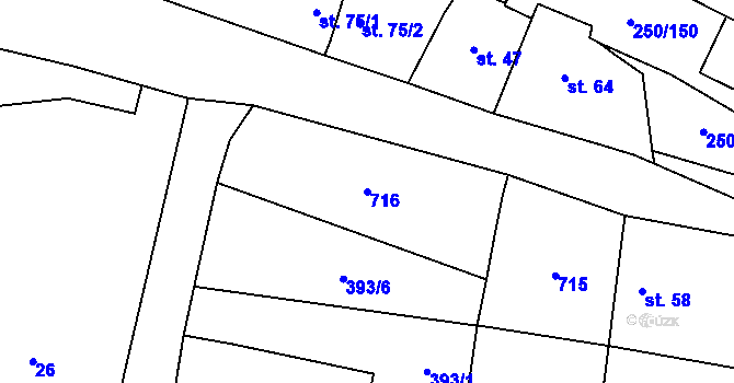 Parcela st. 716 v KÚ Střeň, Katastrální mapa