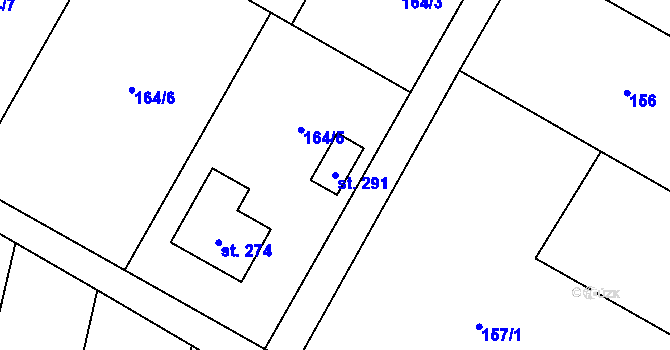 Parcela st. 291 v KÚ Střeň, Katastrální mapa
