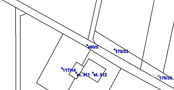 Parcela st. 400/5 v KÚ Střeň, Katastrální mapa