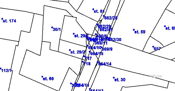 Parcela st. 664/10 v KÚ Střeň, Katastrální mapa