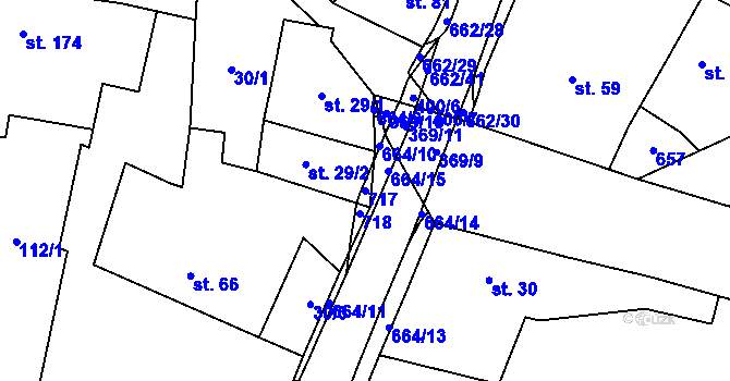 Parcela st. 717 v KÚ Střeň, Katastrální mapa