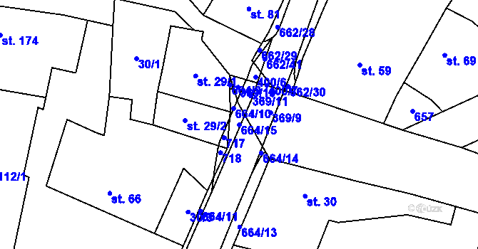 Parcela st. 664/15 v KÚ Střeň, Katastrální mapa