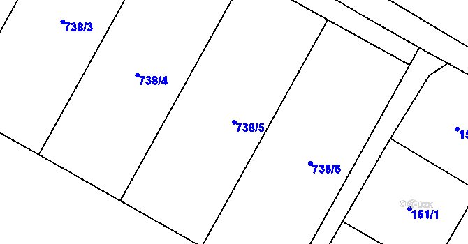 Parcela st. 738/5 v KÚ Střeň, Katastrální mapa