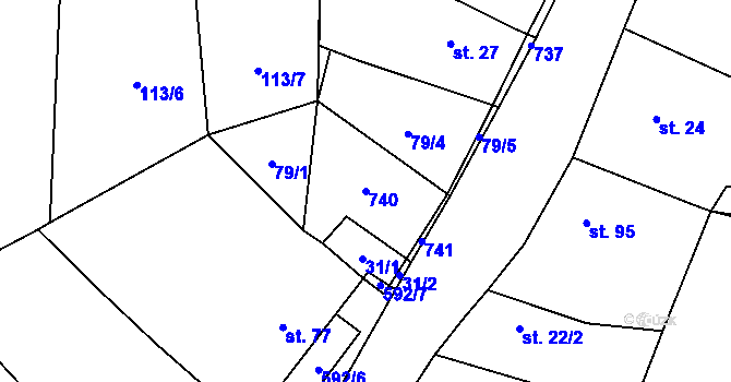 Parcela st. 740 v KÚ Střeň, Katastrální mapa