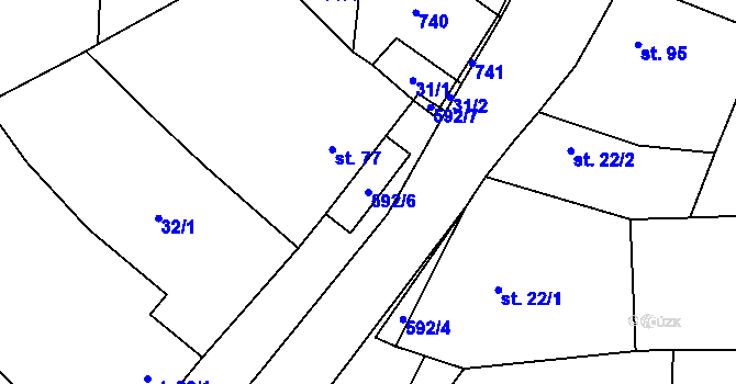 Parcela st. 592/6 v KÚ Střeň, Katastrální mapa