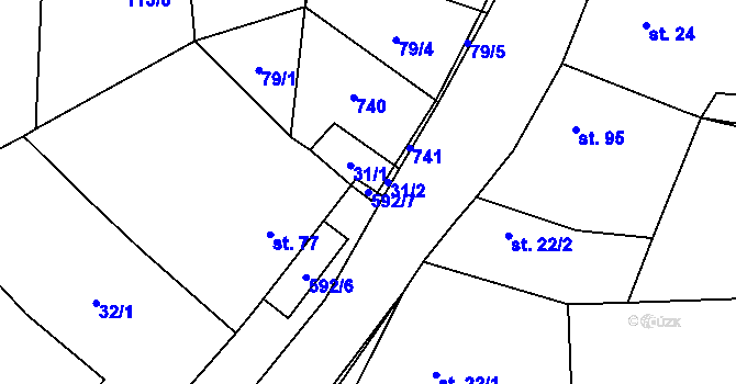 Parcela st. 592/7 v KÚ Střeň, Katastrální mapa