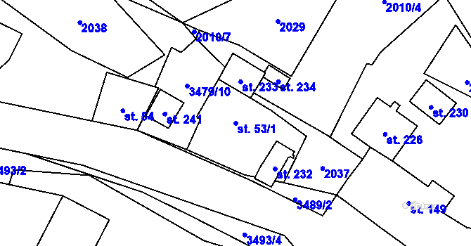 Parcela st. 53/1 v KÚ Nakvasovice, Katastrální mapa