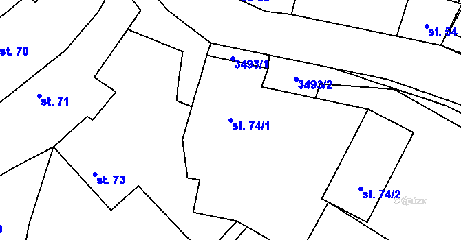 Parcela st. 74/1 v KÚ Nakvasovice, Katastrální mapa