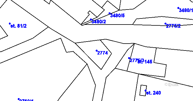 Parcela st. 2774 v KÚ Nakvasovice, Katastrální mapa