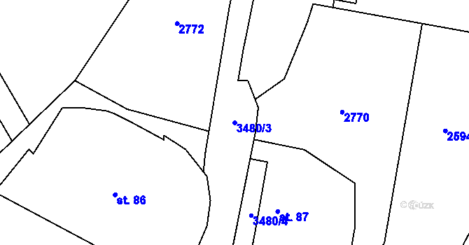 Parcela st. 3480/3 v KÚ Nakvasovice, Katastrální mapa