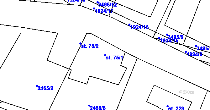 Parcela st. 75/1 v KÚ Nakvasovice, Katastrální mapa