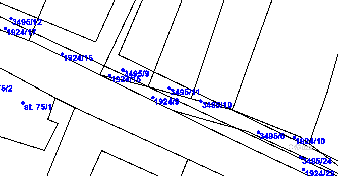 Parcela st. 3495/11 v KÚ Nakvasovice, Katastrální mapa