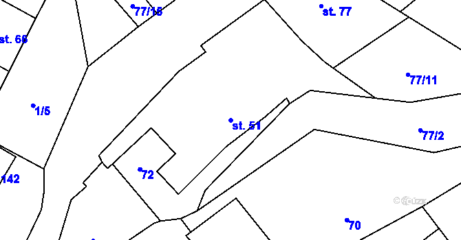 Parcela st. 51 v KÚ Naloučany, Katastrální mapa