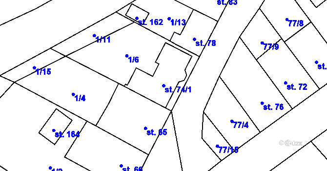 Parcela st. 74/1 v KÚ Naloučany, Katastrální mapa