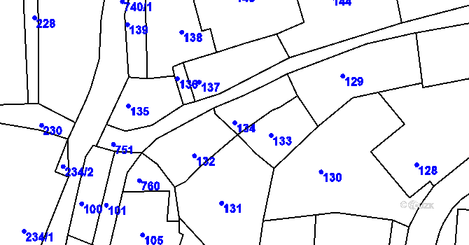 Parcela st. 134 v KÚ Nalžovice, Katastrální mapa