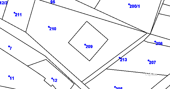 Parcela st. 209 v KÚ Nalžovice, Katastrální mapa