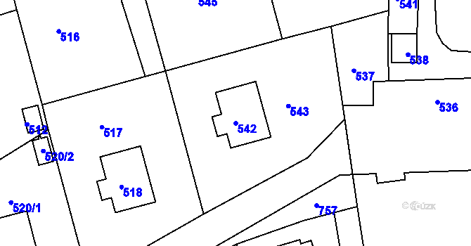 Parcela st. 542 v KÚ Nalžovice, Katastrální mapa