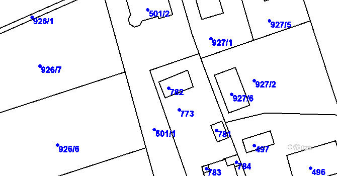 Parcela st. 782 v KÚ Nalžovice, Katastrální mapa